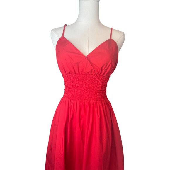 NWT ASTR The Label XS Red Smocked Midi Dress Adjustable Spaghetti Straps - Picture 5 of 16